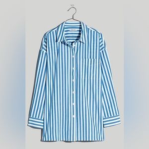 Madewell - The Signature Poplin Shirt in Springy Stripe - Hermitage Blue XS